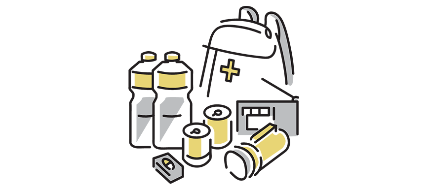 水や缶詰などの非常用食料から各種防災用品まで揃っている