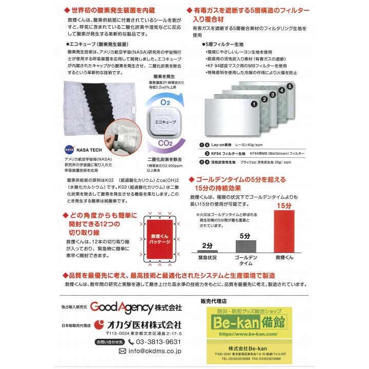 火災避難用救命タオル 救煙（きゅうえん）くん